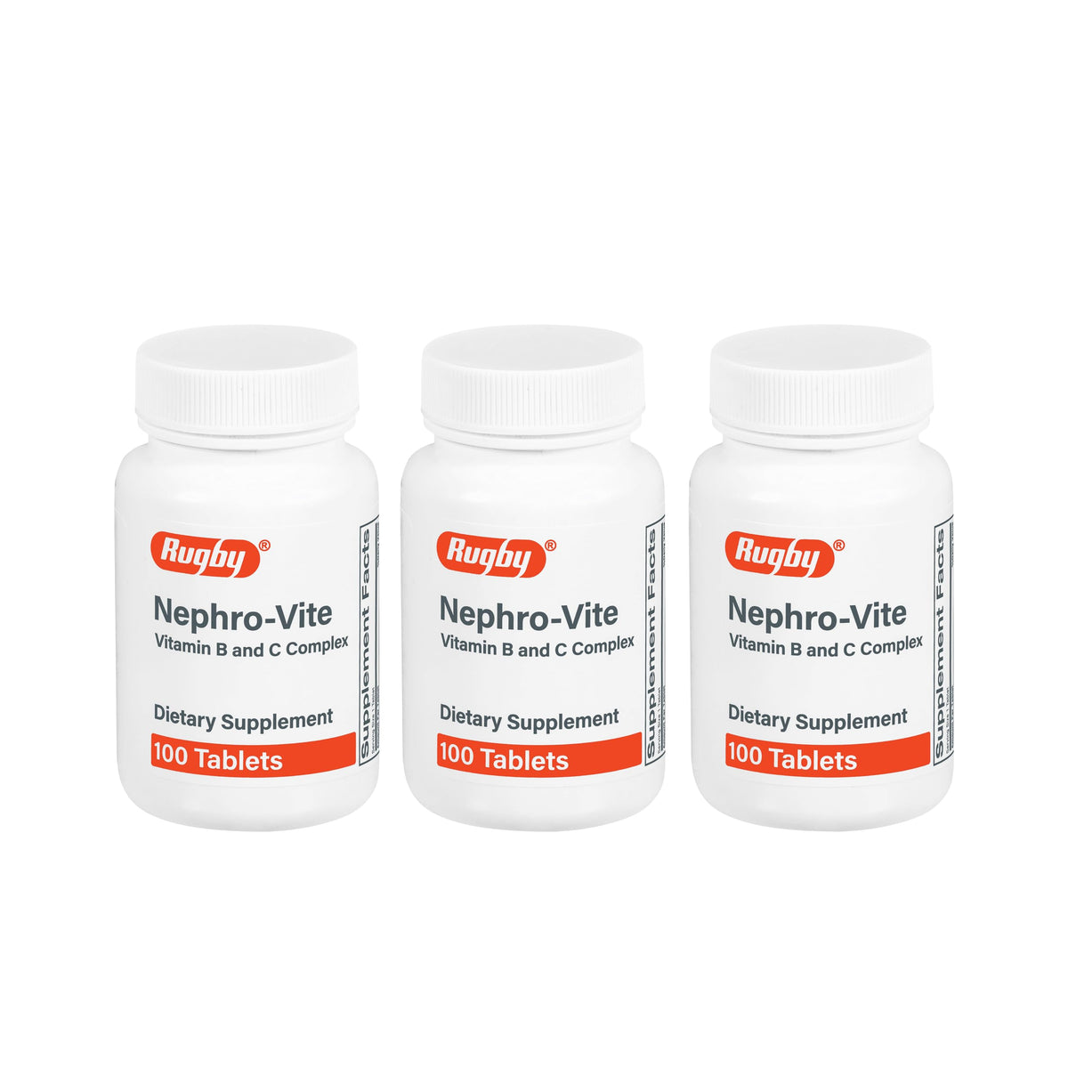 Rugby Nephro-Vite: botella cerca muestra etiqueta y composición para orientación de uso.