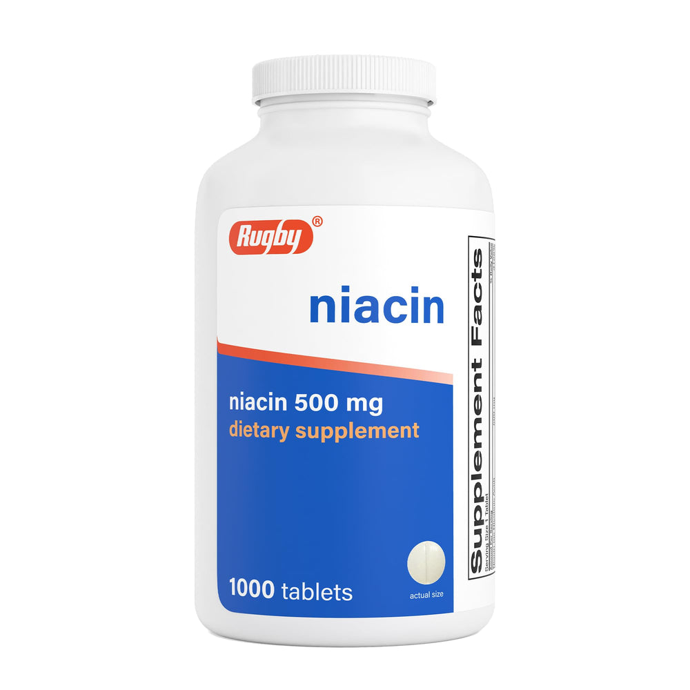 Rugby Niacin 500mg tablets in bottle for daily use