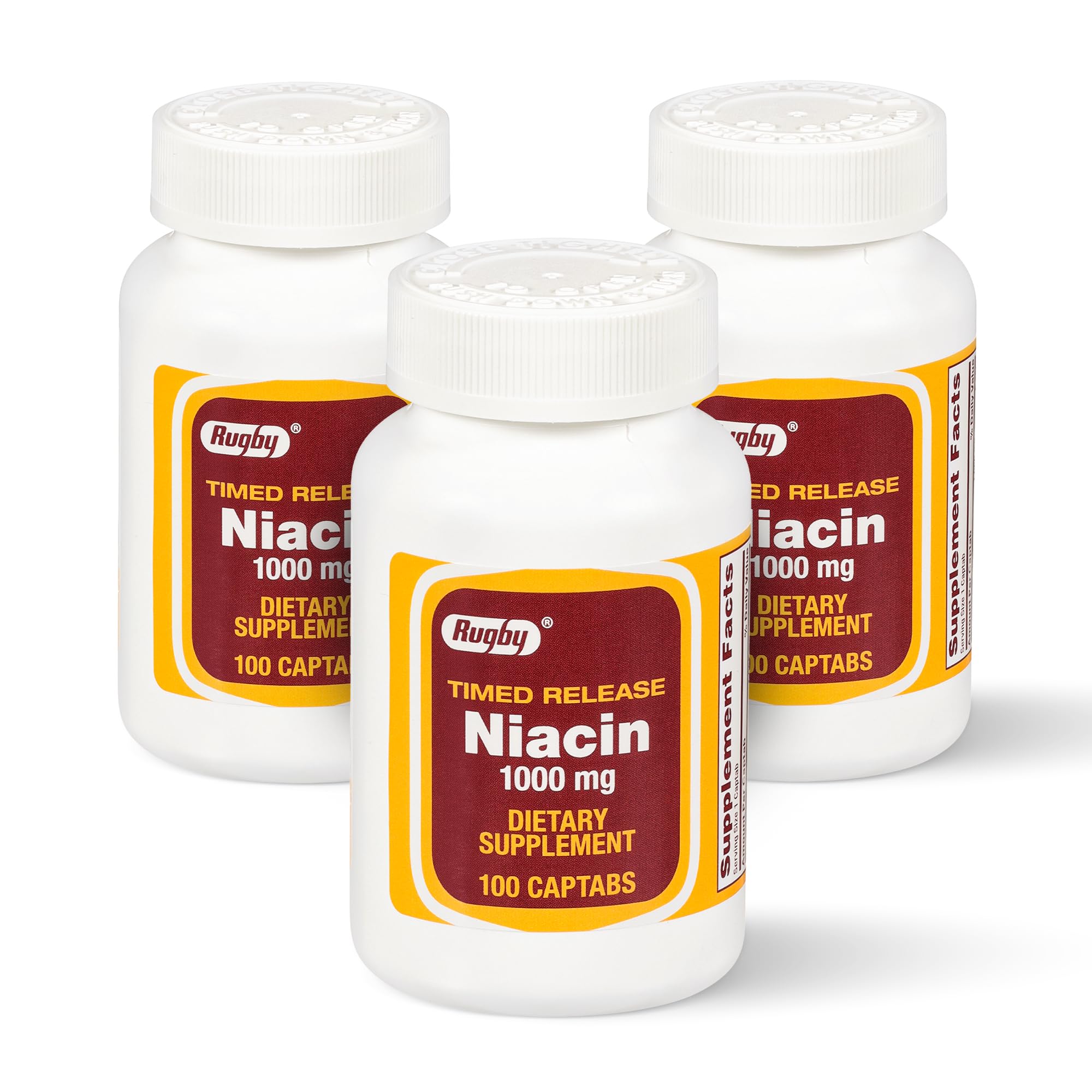 Rugby Niacin Timed-Release bottle front showing label for steady energy support