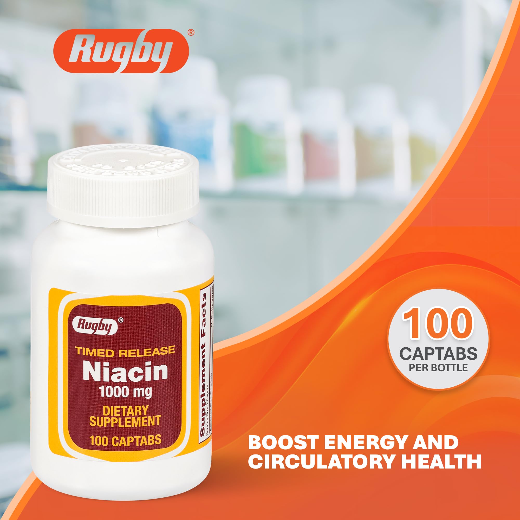 Rugby Niacin Timed-Release captabs on table for daily metabolism