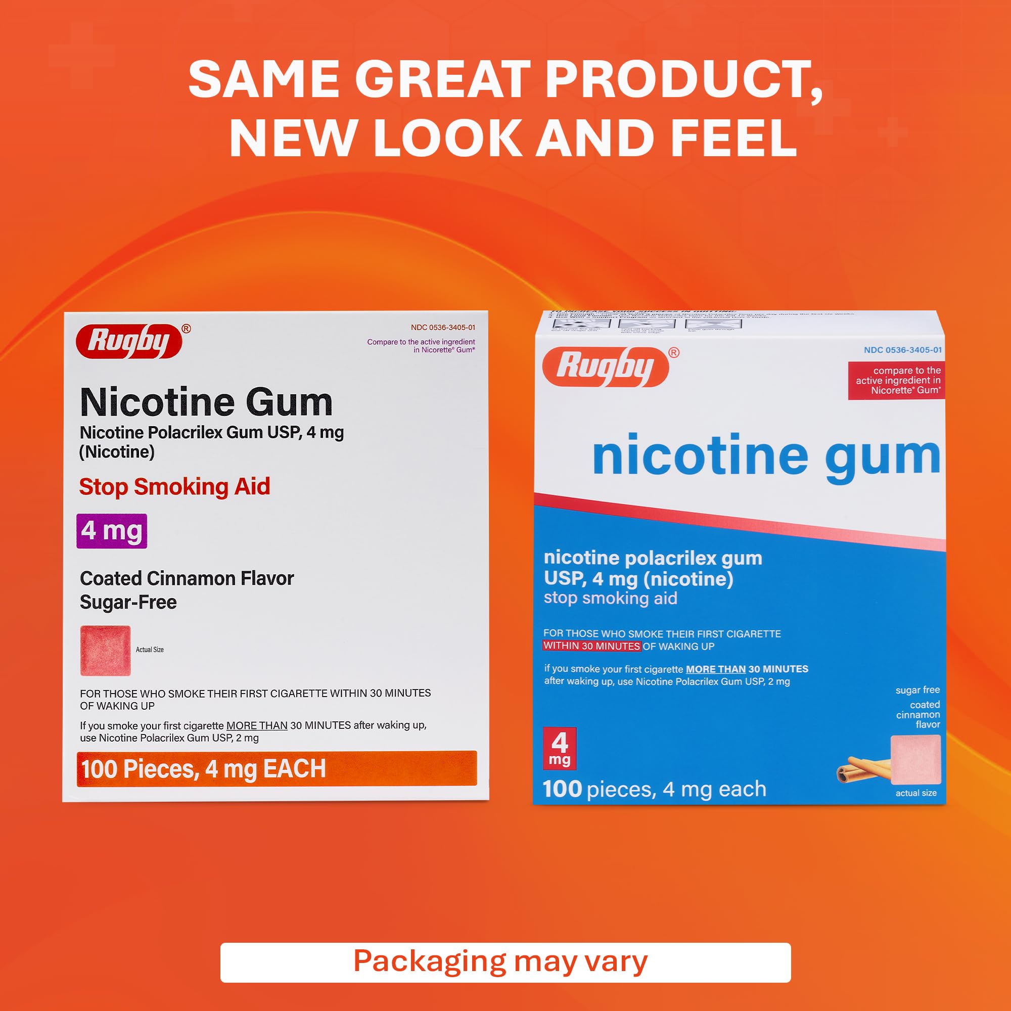 Rugby Nicotine Gum 4mg Cinnamon foil-unwrapped for on-the-go use.