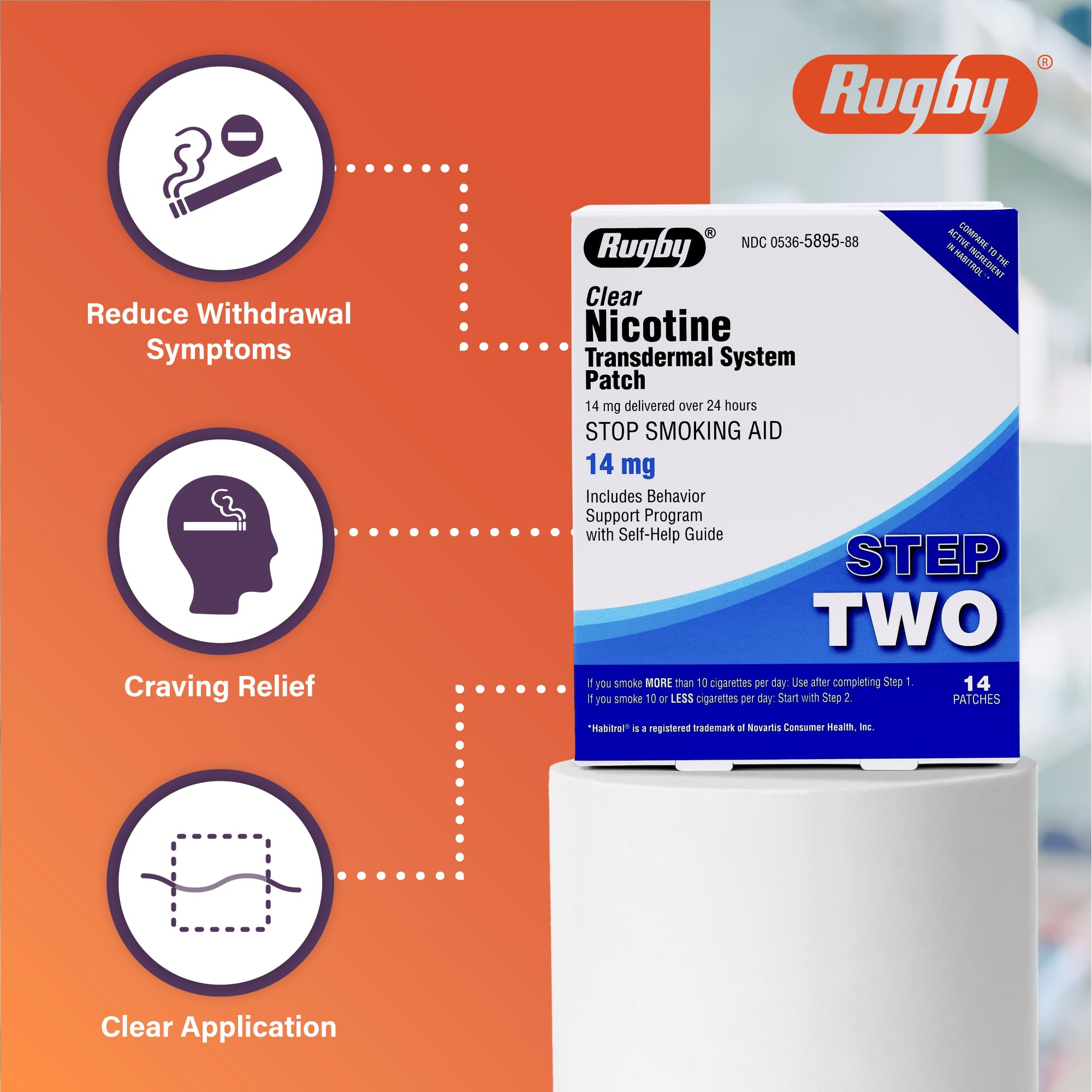 Rugby nicotine patch applied to clean skin for consistent delivery.