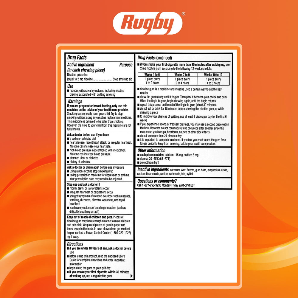 Rugby polacrilex gum supports gradual reduction over a 12-week plan.