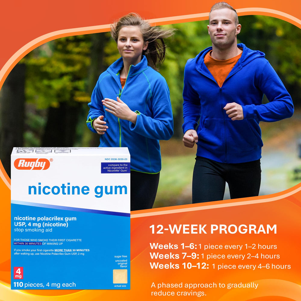 Rugby Polacrilex packaging label with usage directions and nicotine content