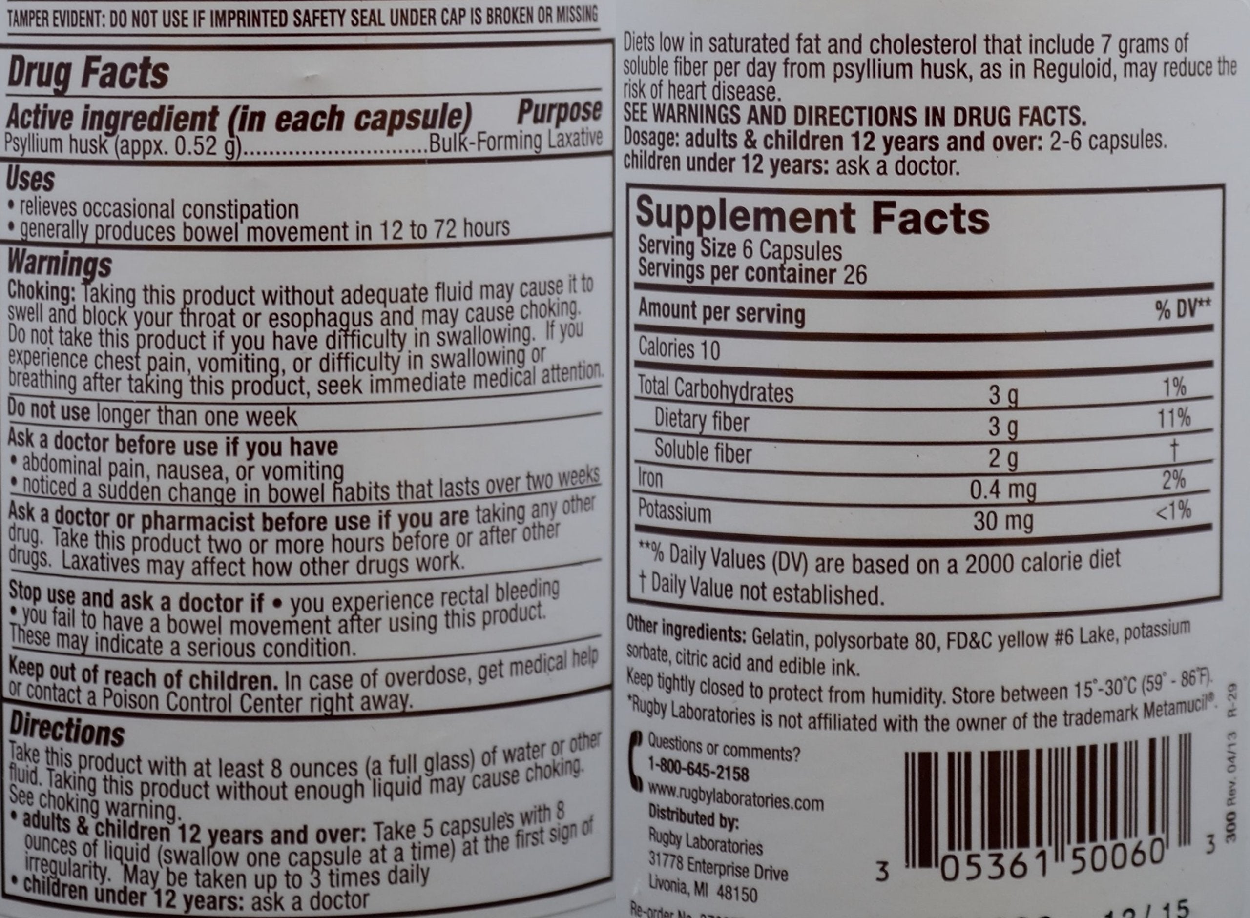 Reguloid bottle back showing dosage guidance for consistent daily use