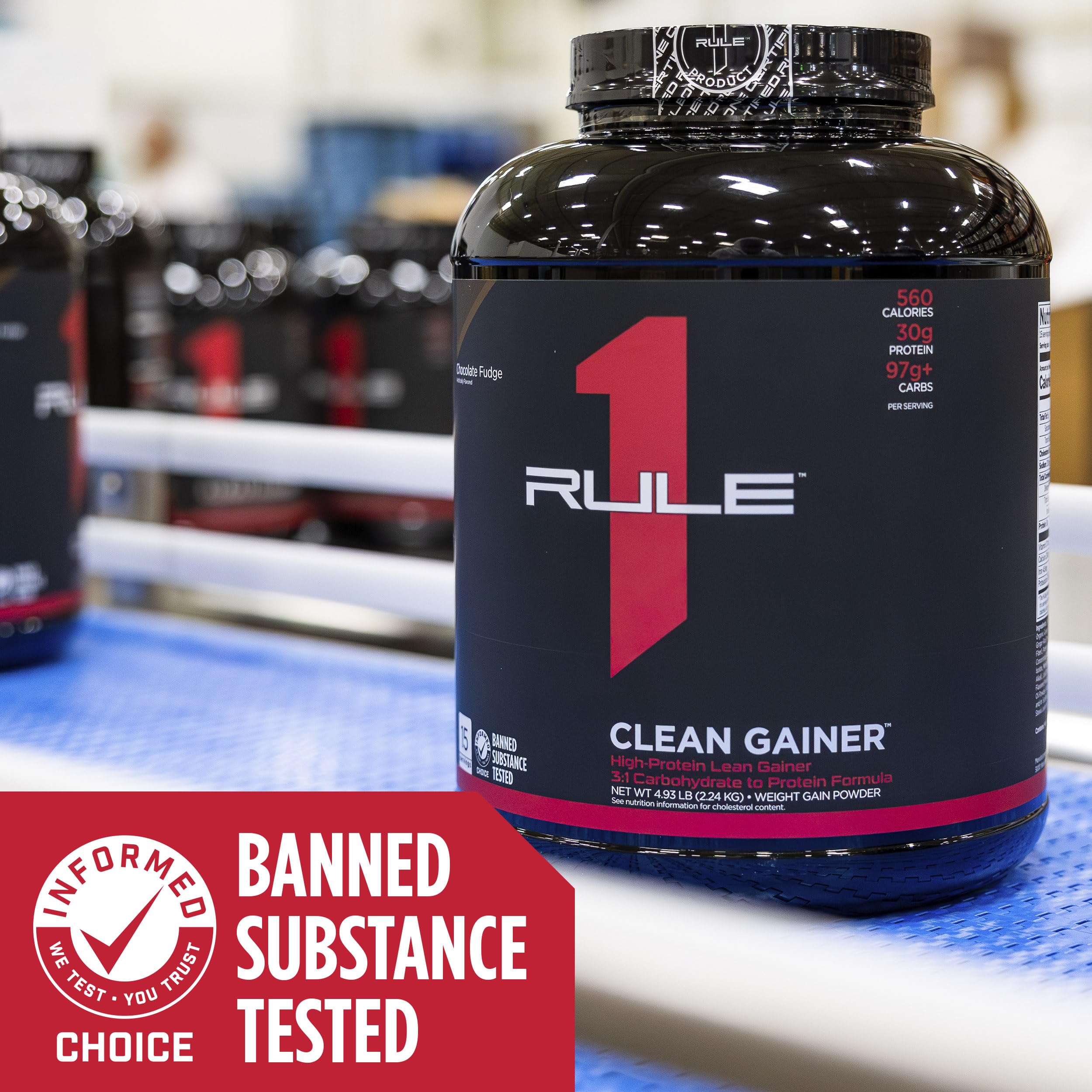 Rule 1 Clean Gainer Chocolate Fudge flavor close-up