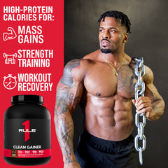 Rule 1 Clean Gainer chocolate peanut butter flavor packaging