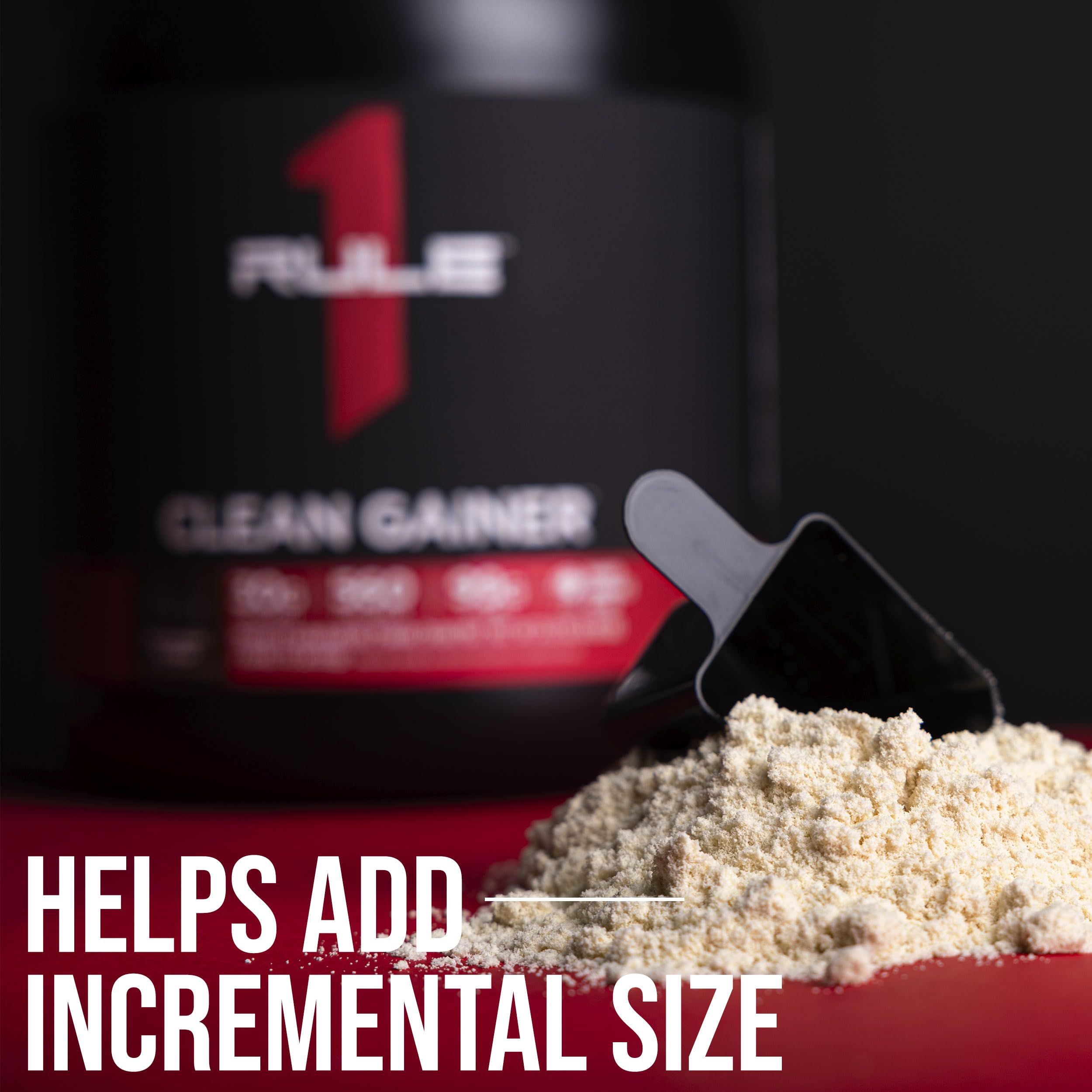 Rule 1 Clean Gainer 15 servings label displayed on container