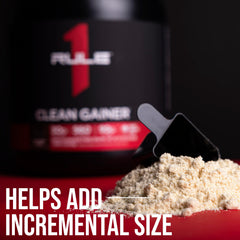 Rule 1 Clean Gainer 15 servings label displayed on container