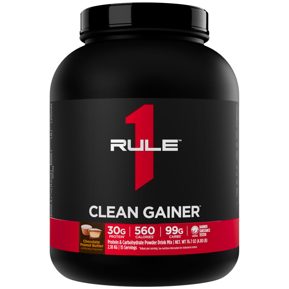 Rule 1 Clean Gainer shake in glass for a post-workout energy boost