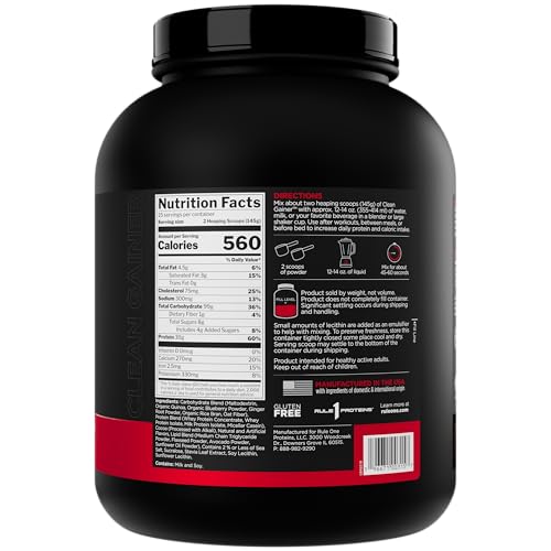 Two scoops of Rule 1 Clean Gainer ready in a shaker bottle