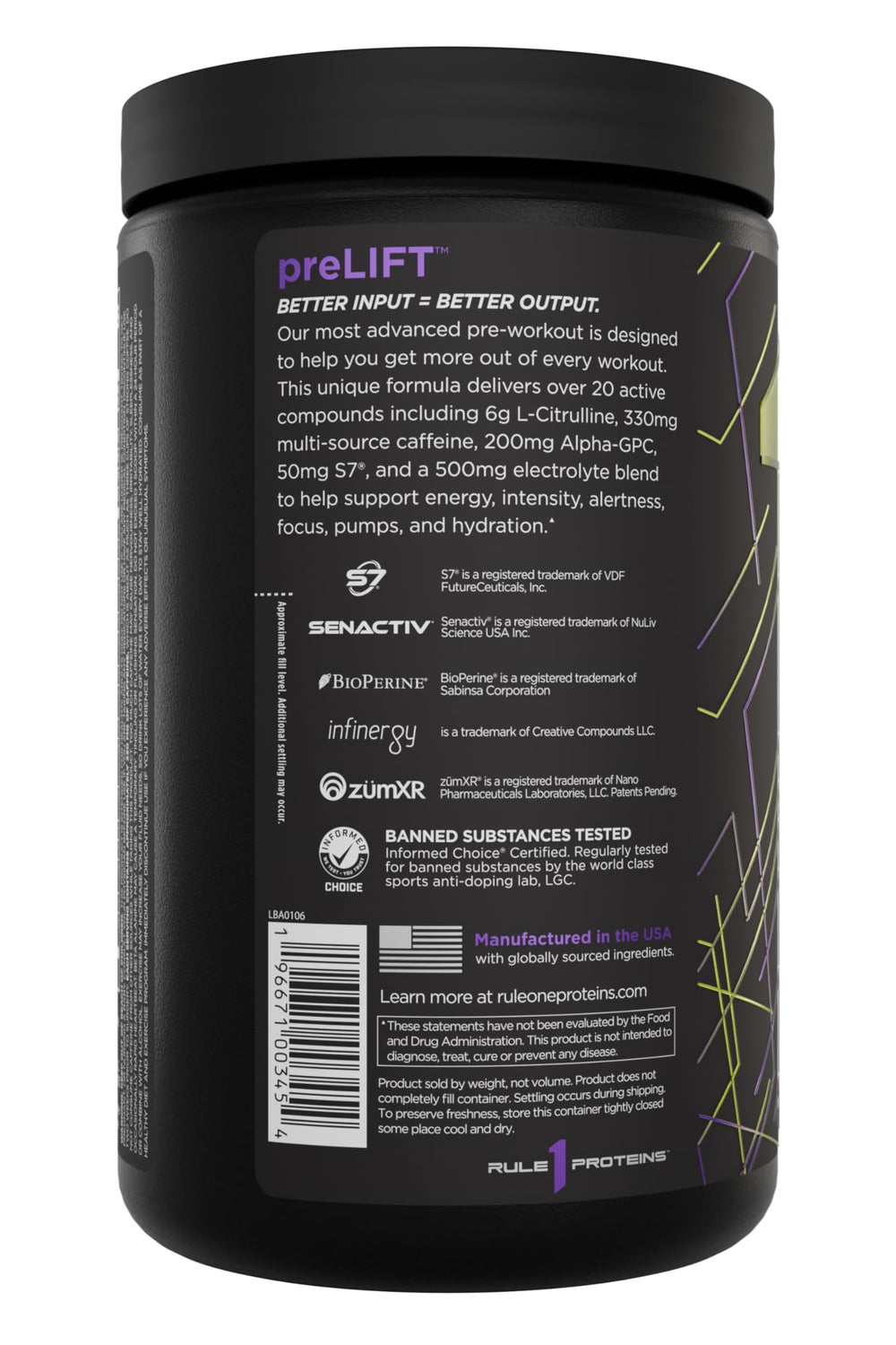 Rule 1 preLIFT scoop on counter ready to measure energy.