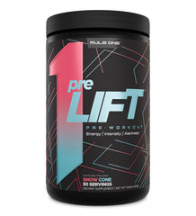Rule 1 PreLIFT can in Snow Cone flavor for an energizing pre-workout ritual.