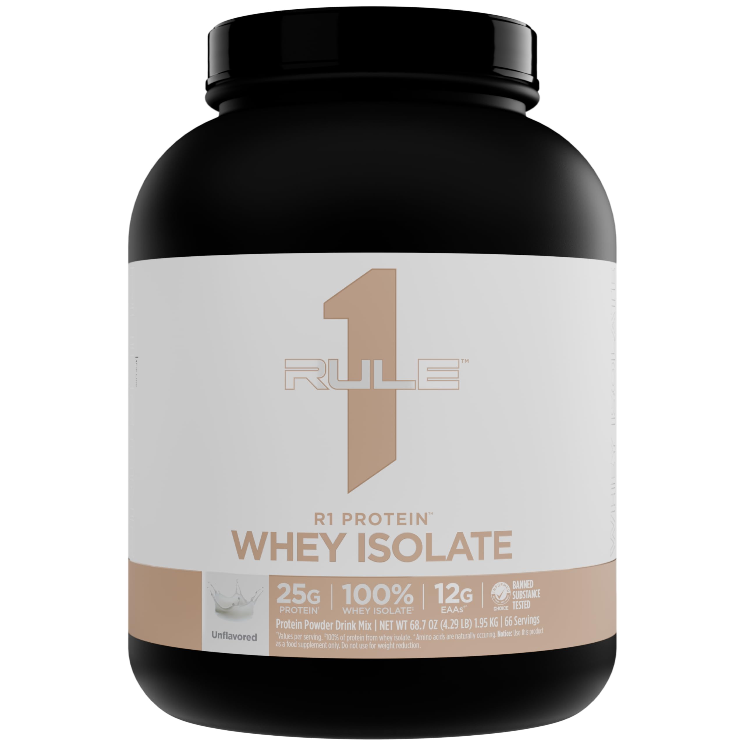 Rule 1 Proteins R1 Whey Isolate bottle pour for post-workout recovery
