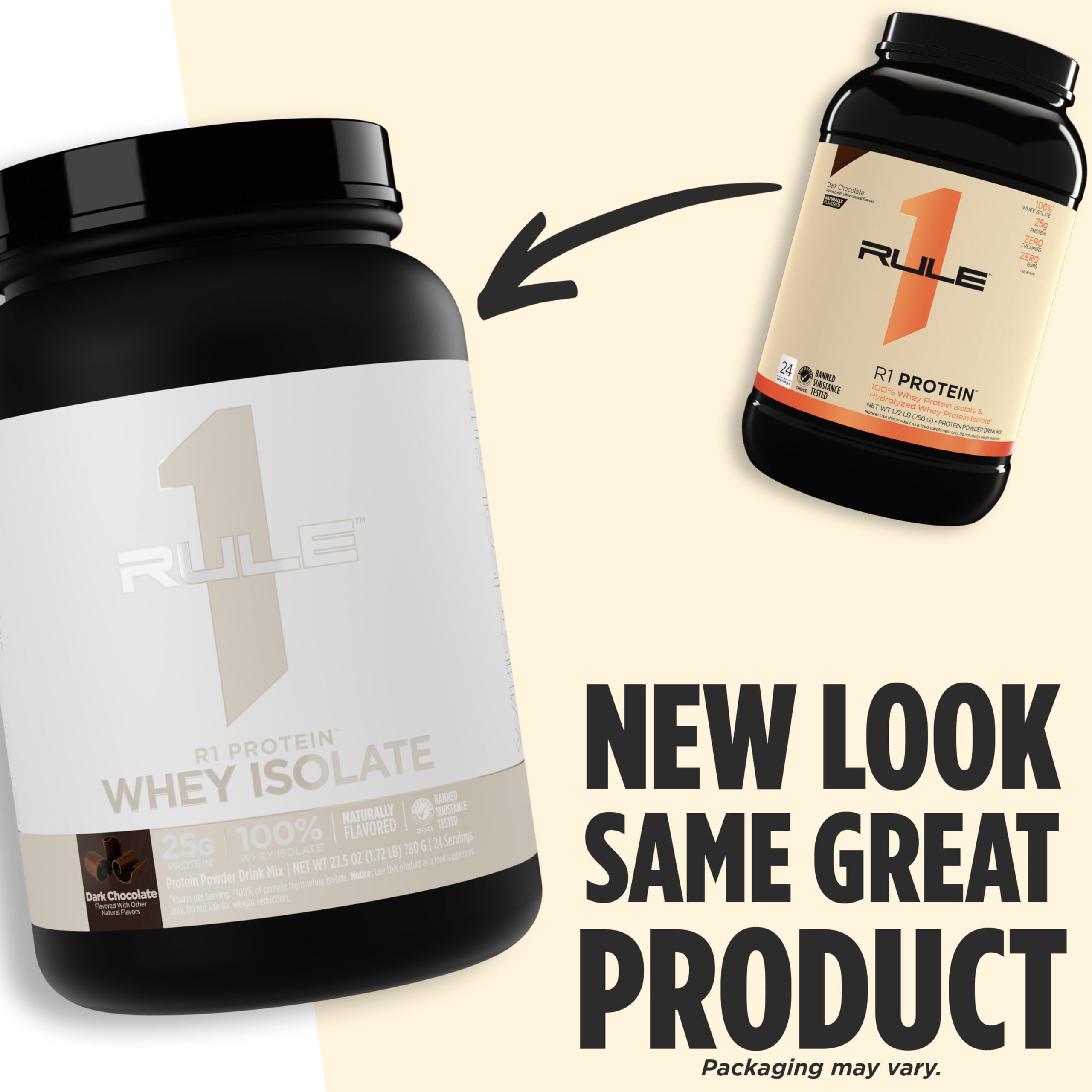 Rule 1 Proteins R1 Whey Isolate nutrition panel showing 25g protein