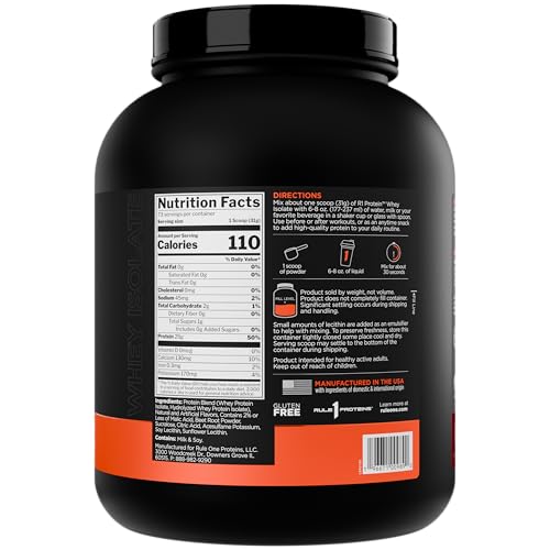Rule 1 R1 Protein Whey Isolate bottle side label emphasizes 25g protein per serving.