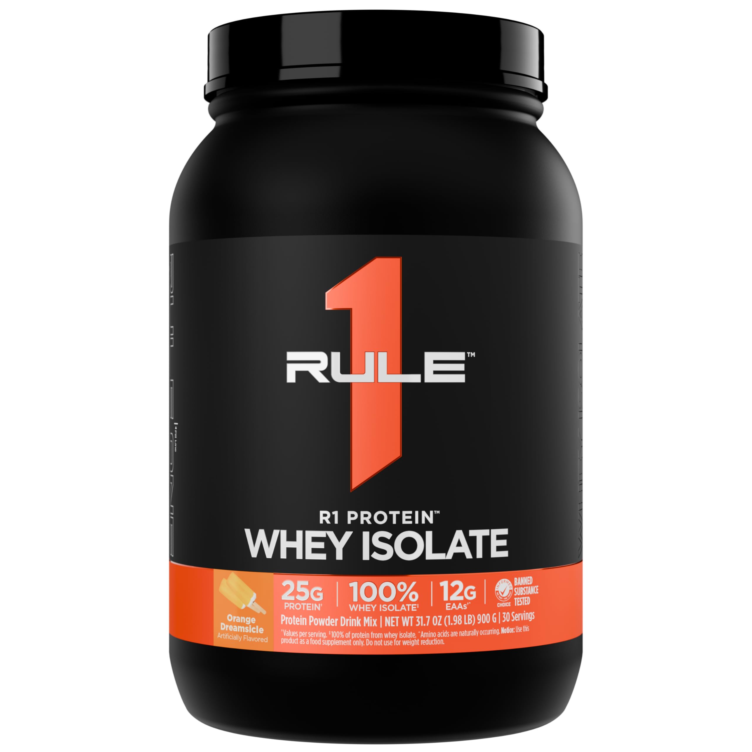 Rule 1 R1 Protein Whey Isolate orange dreamsicle bottle ready for post-workout fueling