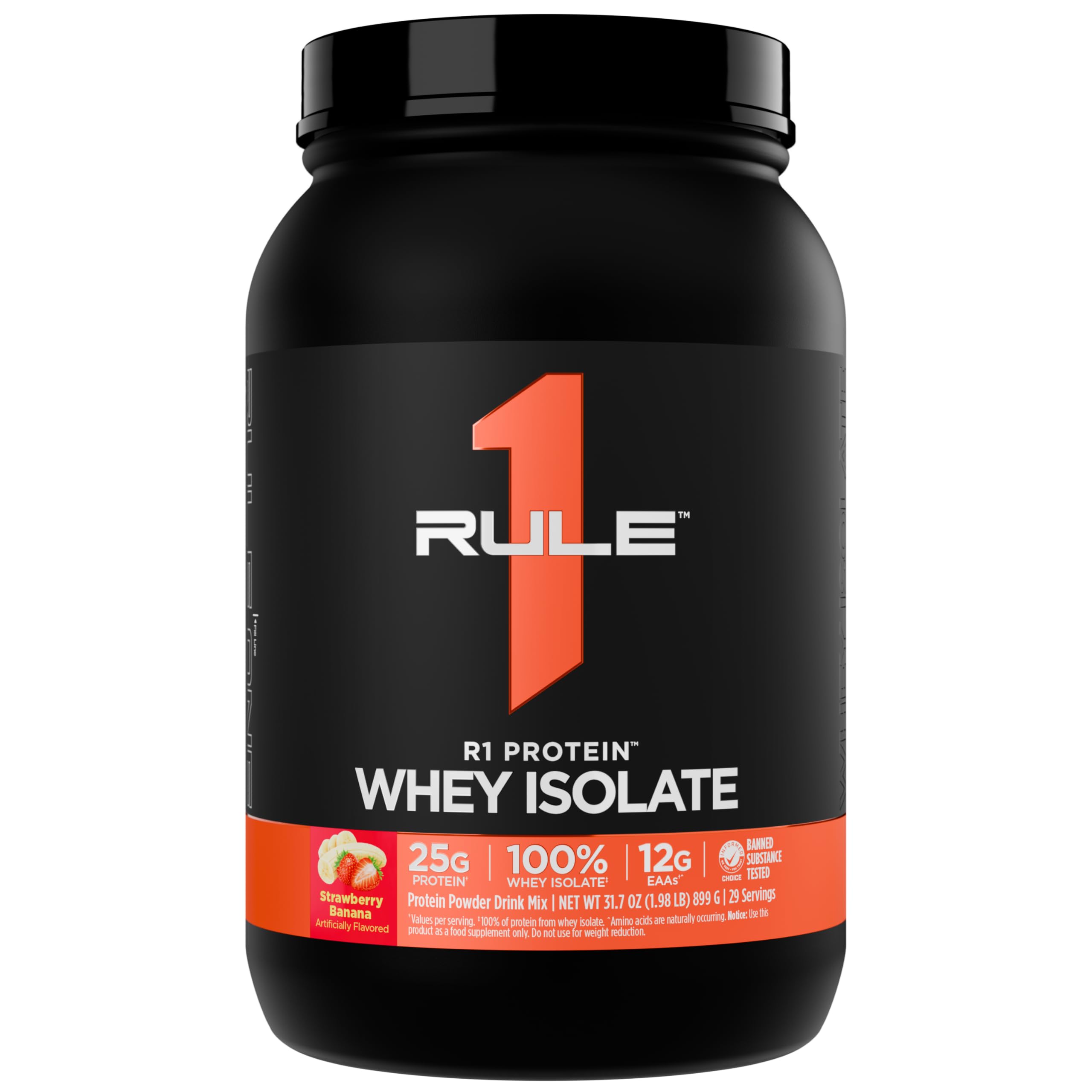 Rule 1 R1 Whey Isolate bottle highlighting premium protein for post-workout recovery