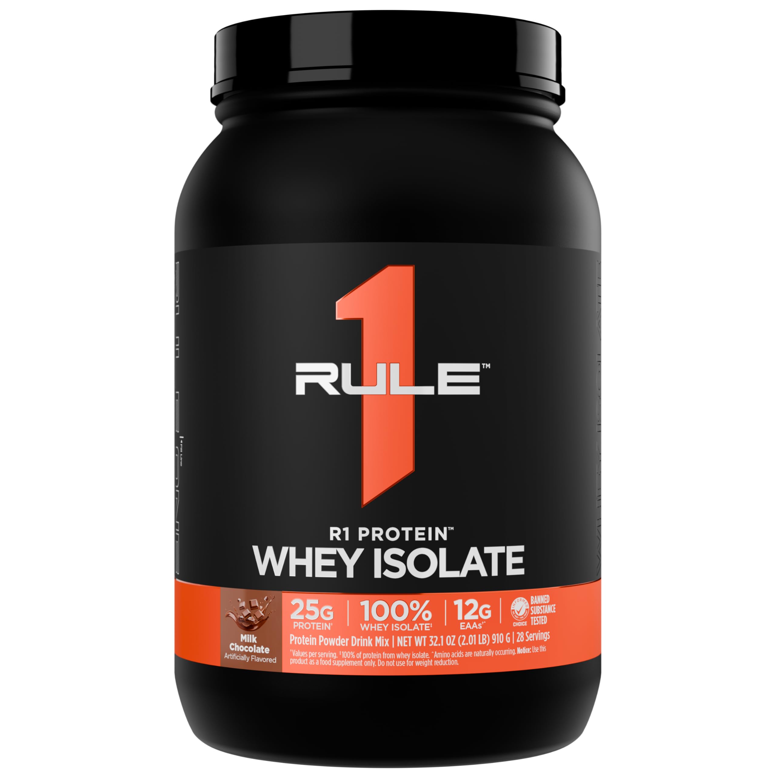 Rule 1 R1 Whey Isolate Milk Chocolate tub for post-workout recovery