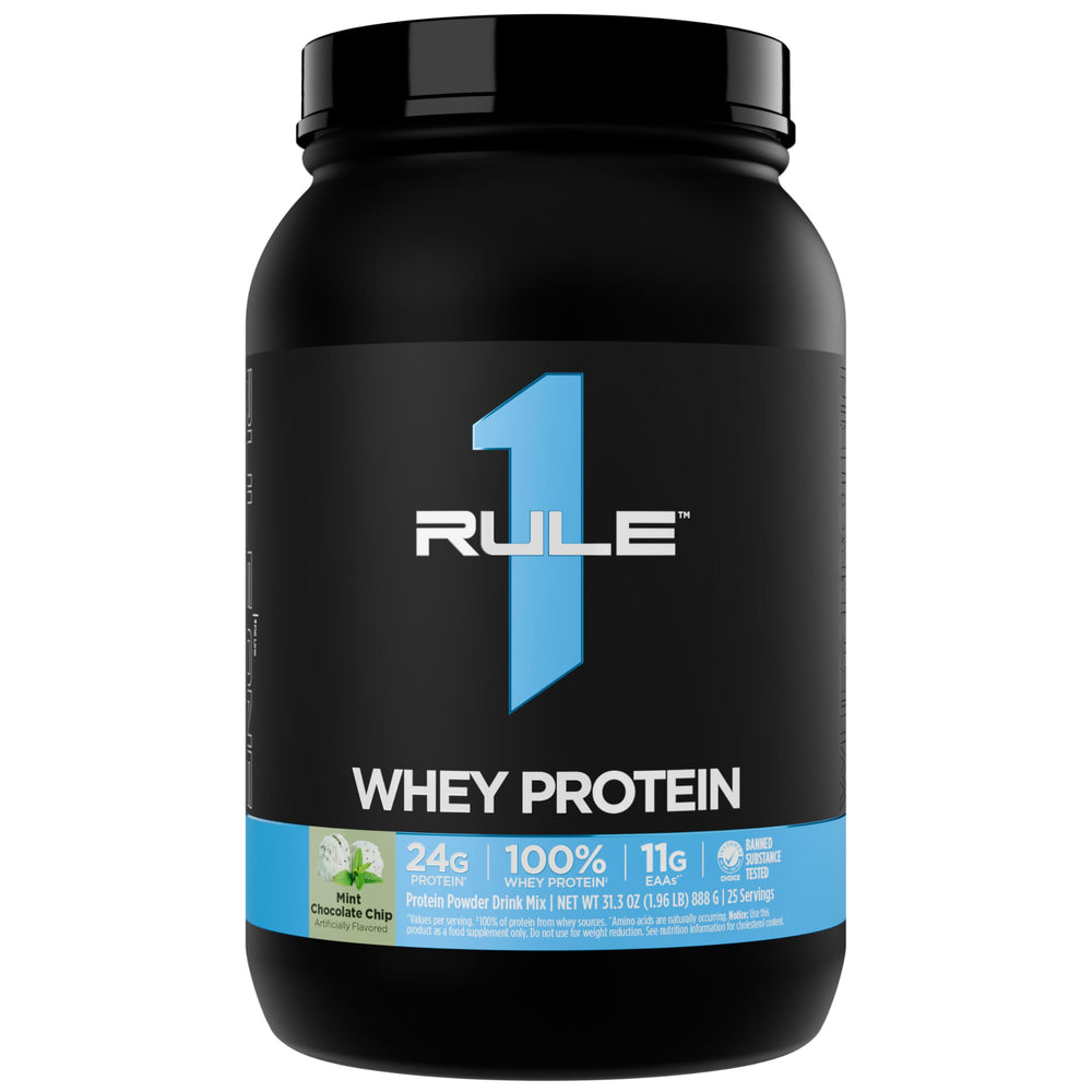 Rule 1 Whey Protein mint chocolate chip bottle for daily protein support