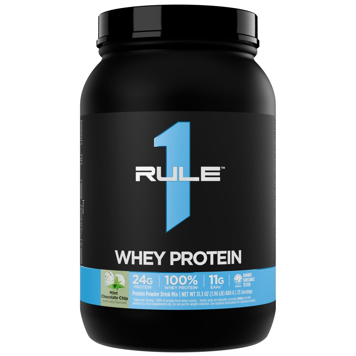 Rule 1 Whey Protein mint chocolate chip bottle for daily protein support