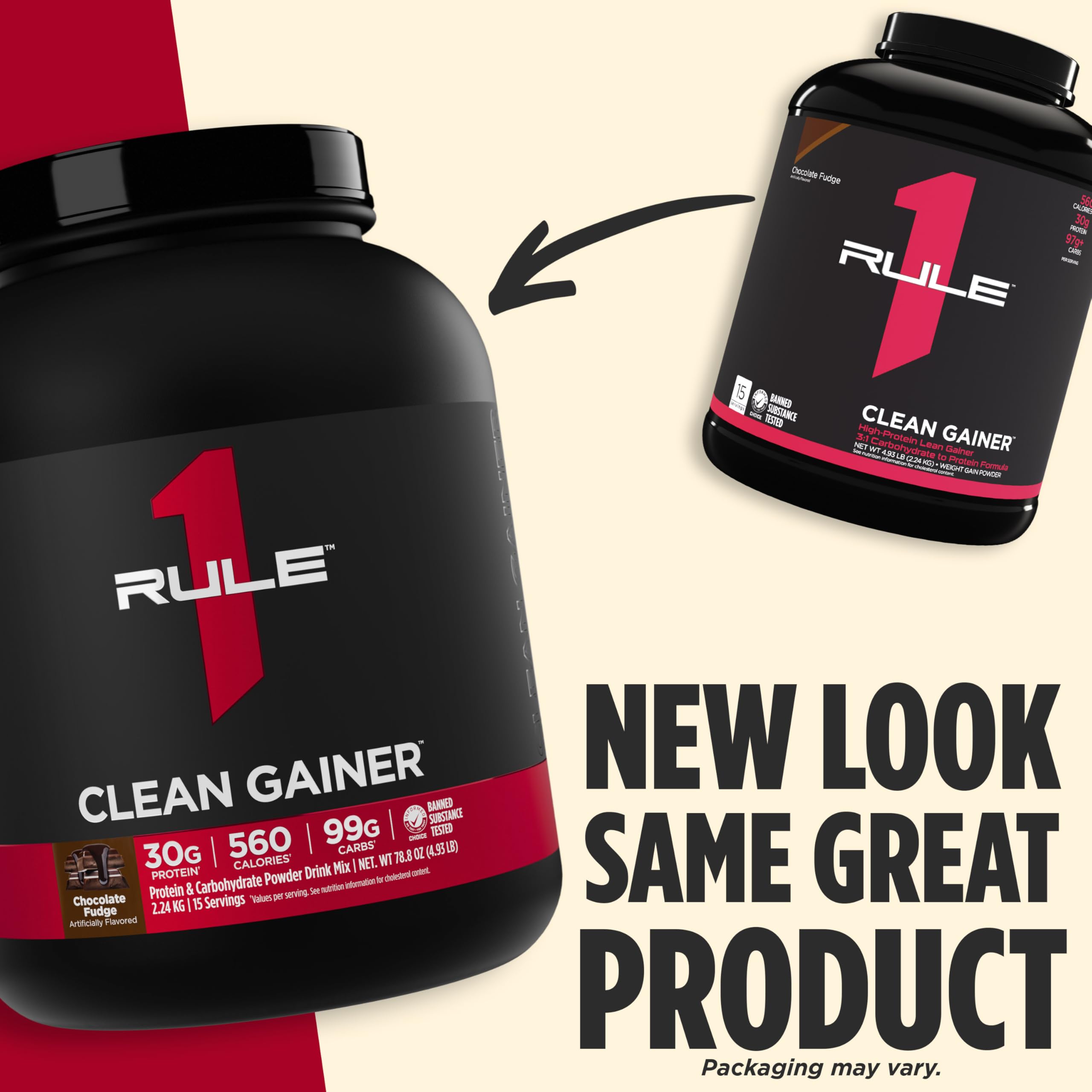 Rule 1 Clean Gainer scoop emphasizes 30g protein per serving for recovery