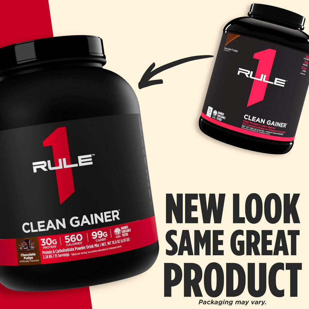 Rule 1 Clean Gainer scoop emphasizes 30g protein per serving for recovery