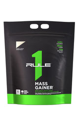 Rule1 Mass Gainer Vanilla Creme bottle highlighting high-calorie formula for gains