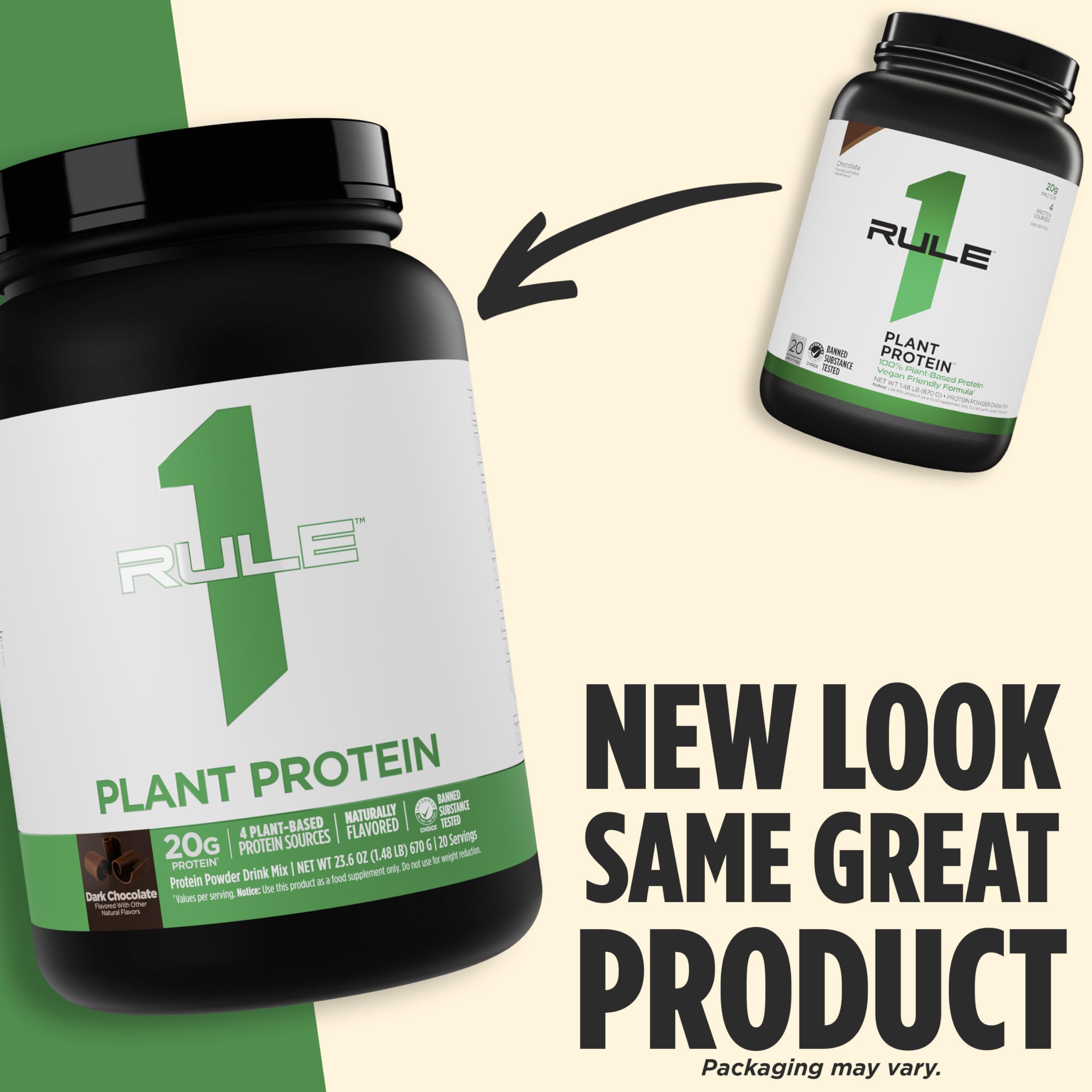 Rule 1 Plant Protein dark chocolate mixing glass—mixes smoothly into water or plant milk.