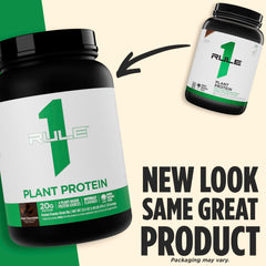 Rule 1 Plant Protein dark chocolate mixing glass—mixes smoothly into water or plant milk.