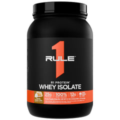 Rule 1 R1 Whey Isolate tub in vanilla butter cake flavor for post-workout shakes
