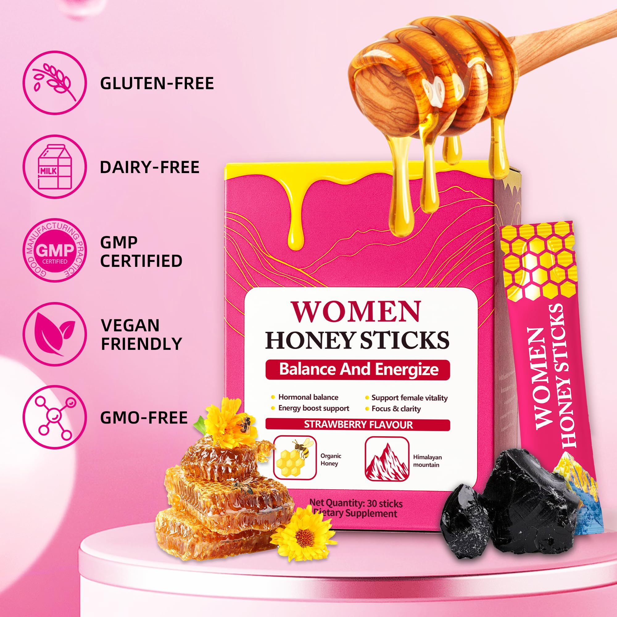 Rulinal Bloomin Honey Sticks Shilajit sachet open reveals premium natural ingredients.