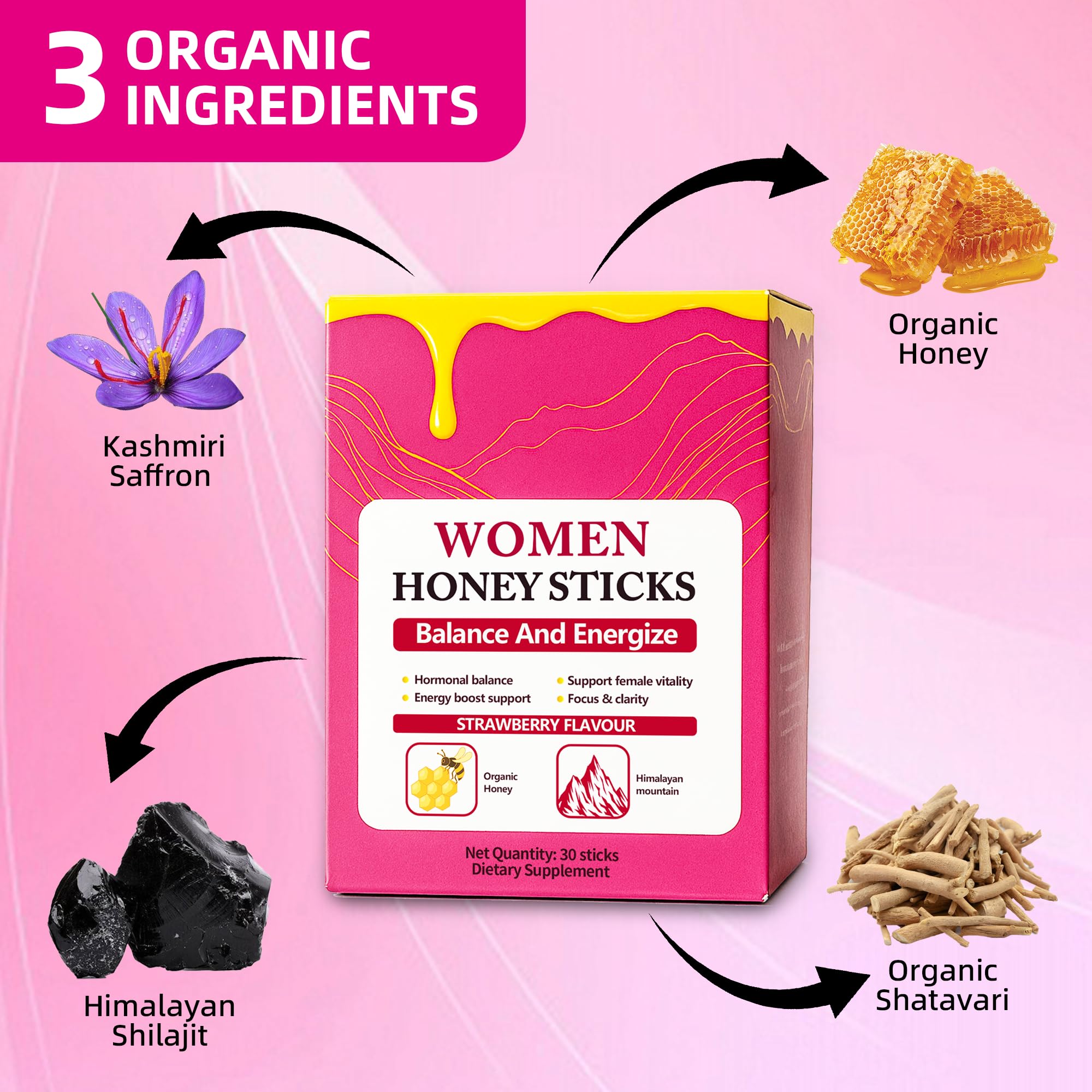 Rulinal Bloomin Honey Sticks Shilajit bottle display signals daily vitality.