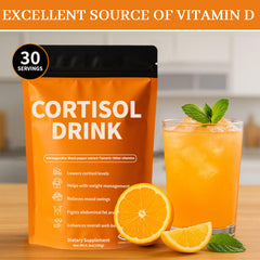 Rulinal Cortisol Drink Powder mixed in a glass for focused relaxation