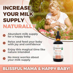 Milk Aplenty bottle label highlighting organic fenugreek-free formula for moms.
