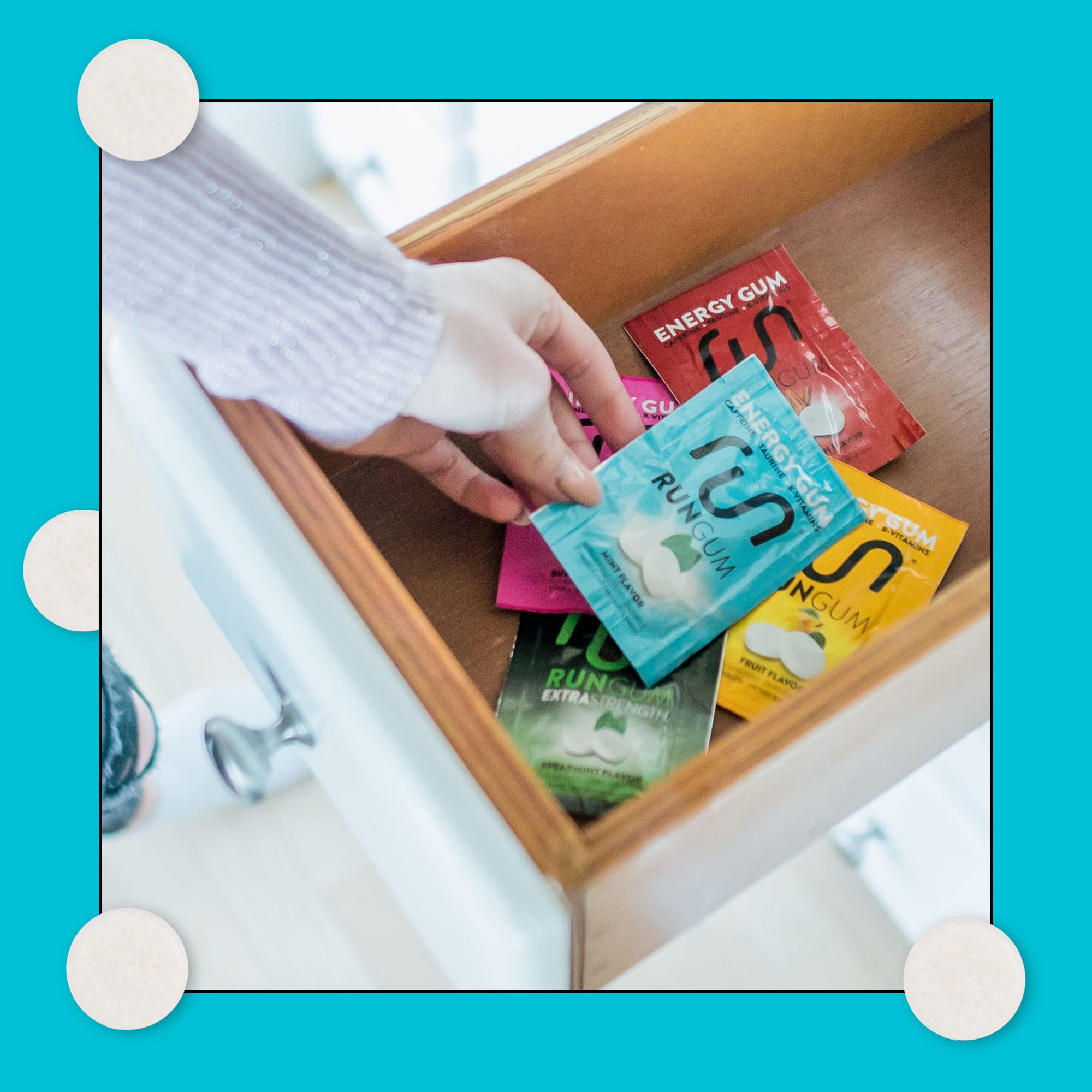 Run Gum gluten-free badge indicates dietary compatibility for movers and athletes.