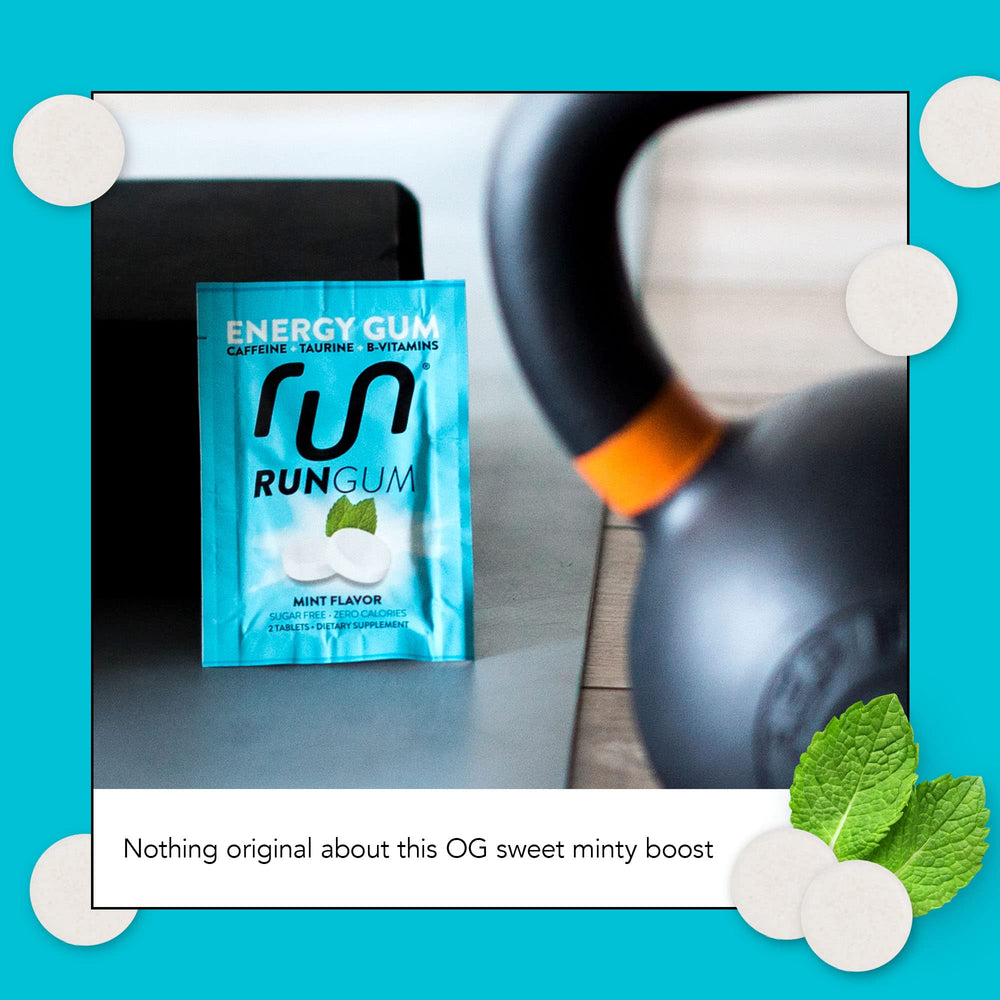 Run Gum on-the-go usage demonstrates chewing during commute or study.