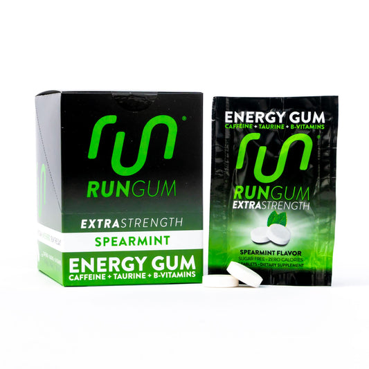 Run Gum Spearmint box of 12 packs provides portable energy on the go
