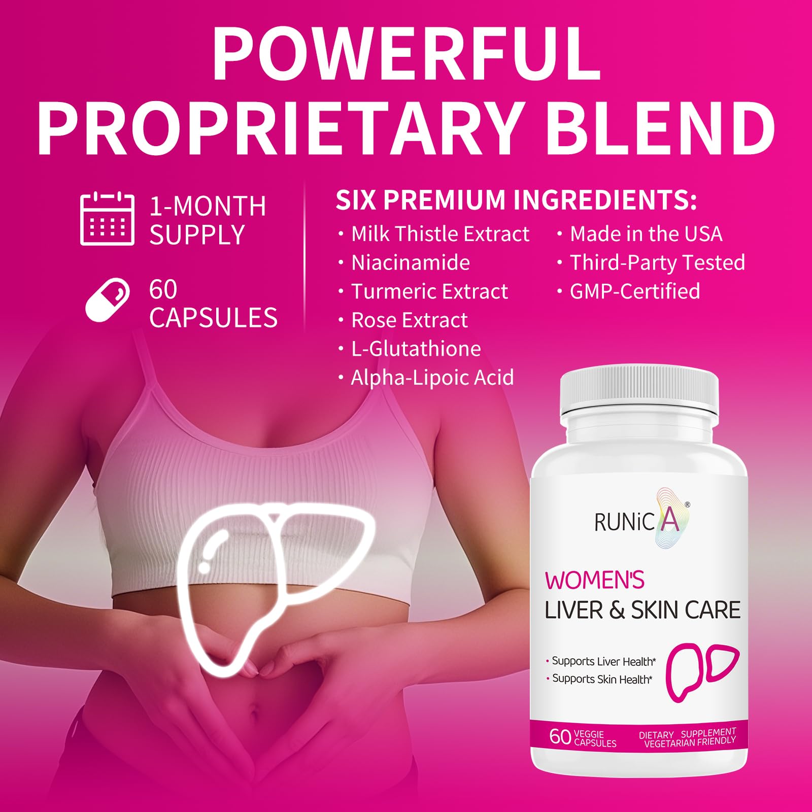 RUNICA Alpha-Lipoic Acid capsules, antioxidant support for cellular health.