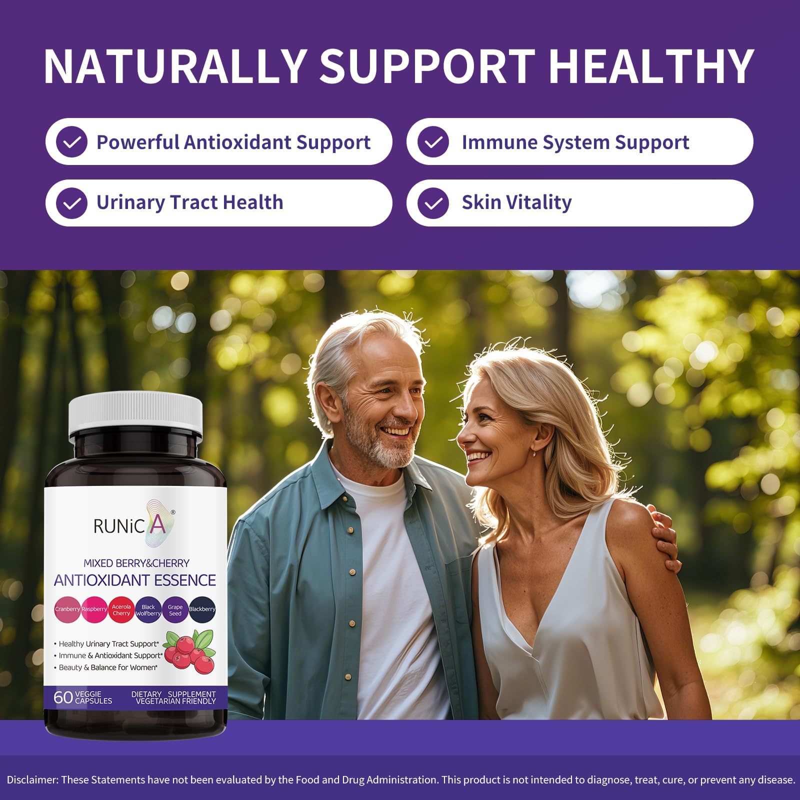 RUNICA berry capsules close-up for convenient daily antioxidant support.
