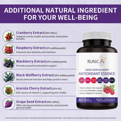 RUNICA 6-berry complex capsules highlighting immune-supporting antioxidants.