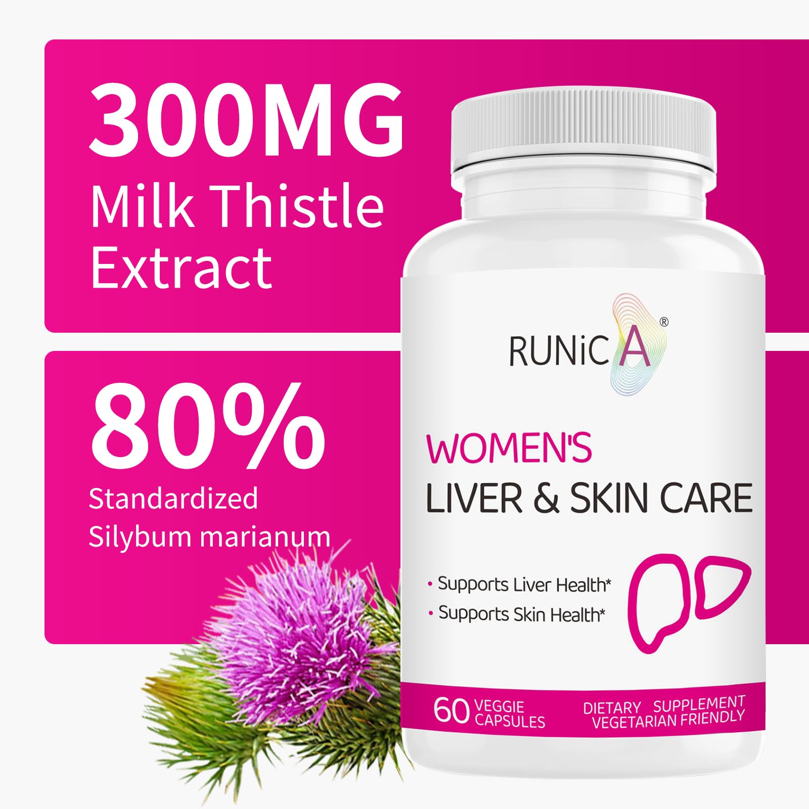 RUNICA Niacinamide with Rose Extract capsules, promotes skin hydration and barrier support.