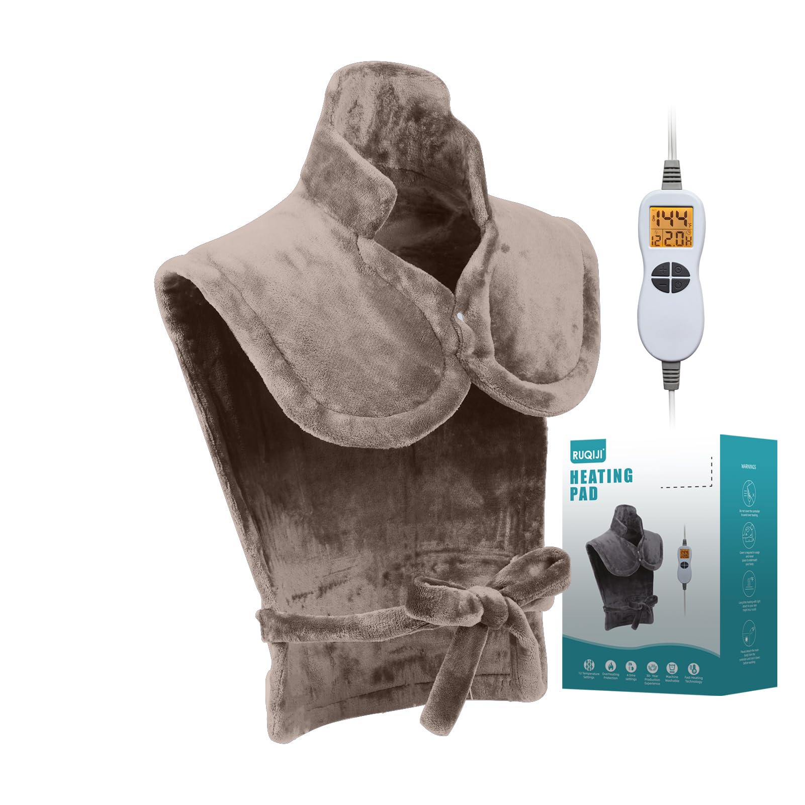 RUQIJI 26x35 heating pad with full-body coverage for neck, back and shoulders.