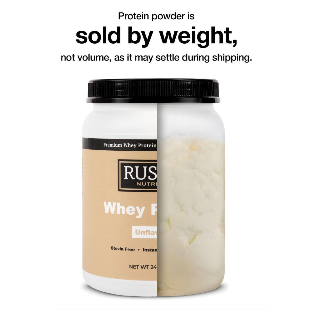 Rustic Nutrition Premium Whey Protein Gluten-Free Soy-Free indicates diet-friendly option.