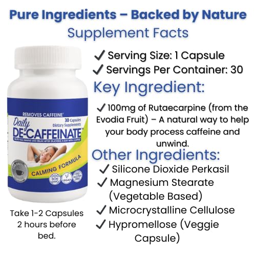 RUTA Daily De-Caffeinate on nightstand with water for a calming routine.