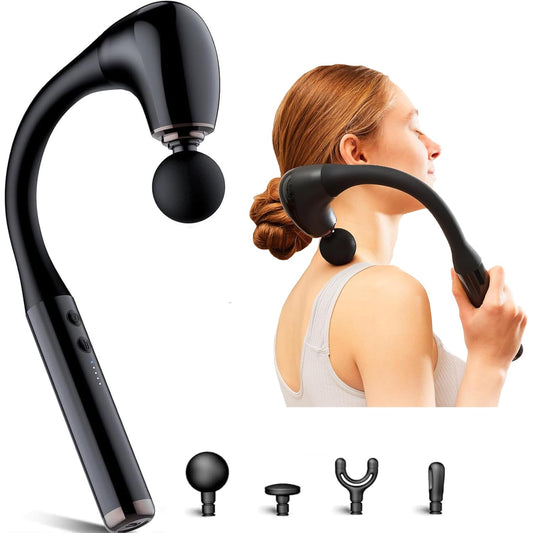 Rutell massage gun showing deep-tissue action to relieve knots.