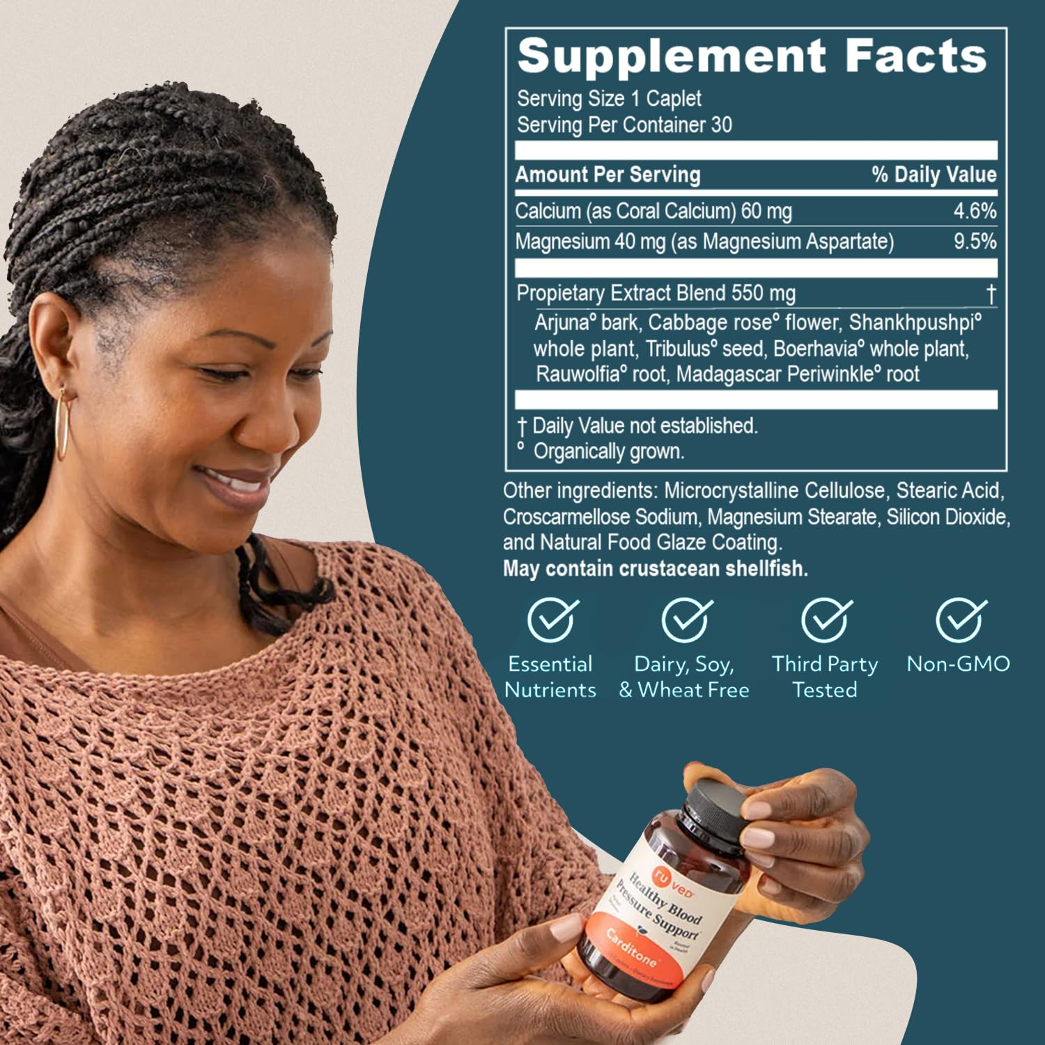 RU-VED Carditone caplets close-up showcasing small vegetarian tablets.