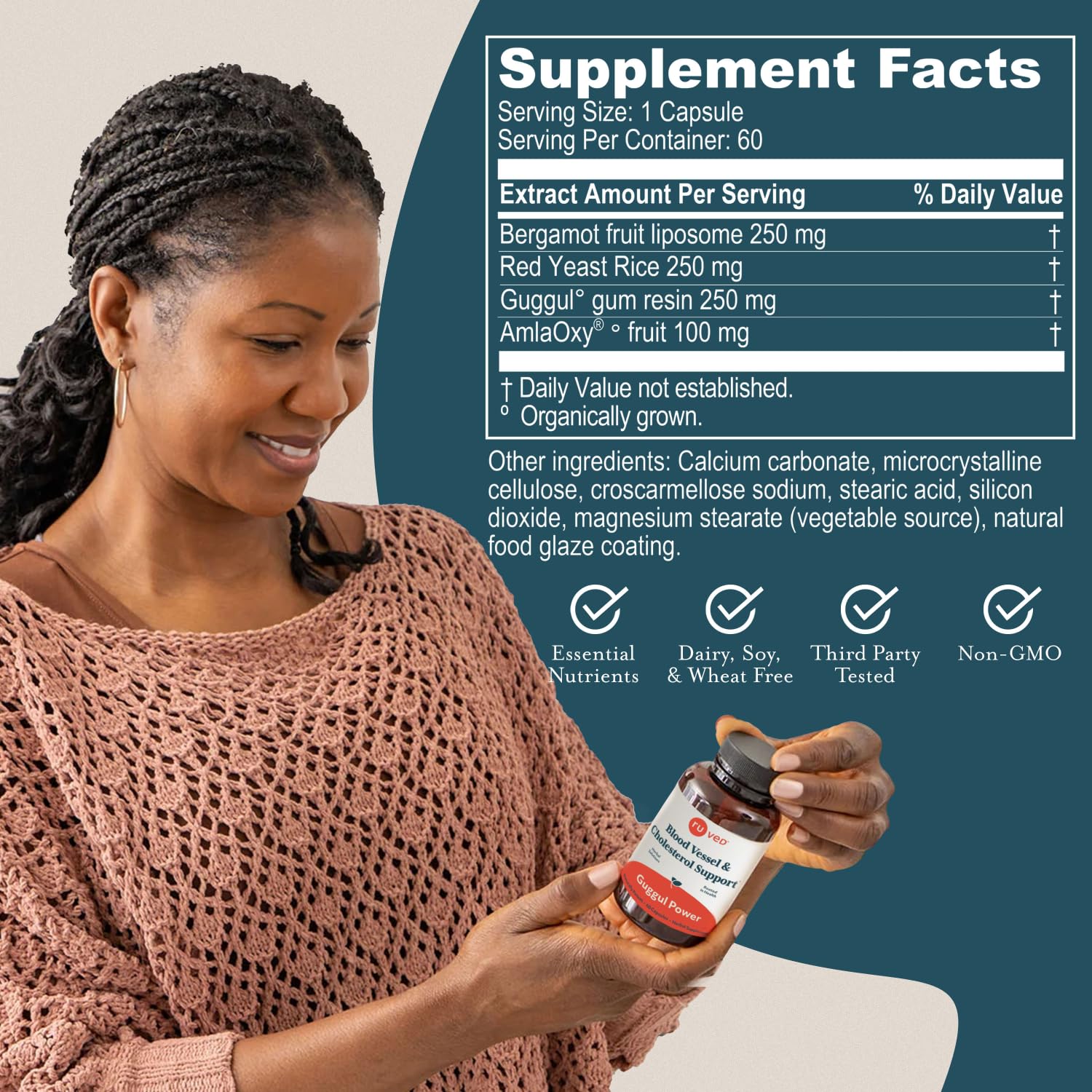 ruved Guggul Power ingredients panel showing guggul and amla antioxidants for vitality