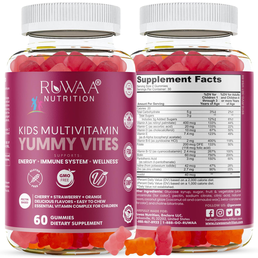 RUWAA NUTRITION Yummy Vites bottle with colorful gummies supports daily immune health