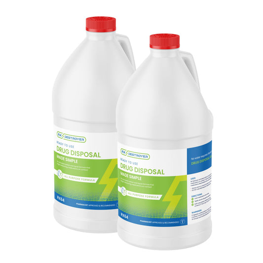Rx Destroyer disposal bottle with fast-load funnel enables easy disposal